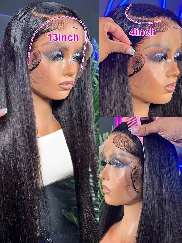 46-50 Inch 13x6/13x4 HD Transparent Lace Frontal Wig - 200% Density Bone Straight Brazilian Remy Hair Luxegan