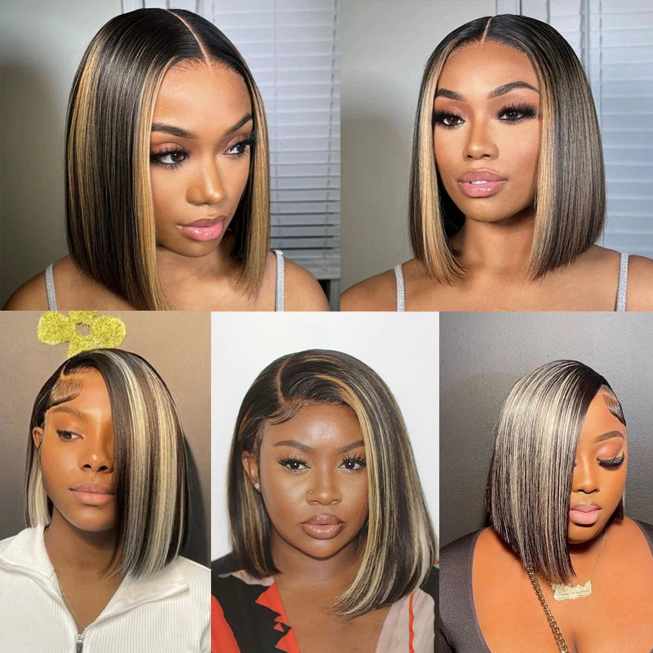 1B/27 Highlight Bob Wig - Brazilian Remy Human Hair 13x4 Lace Front Short Straight Wig (Clearance)