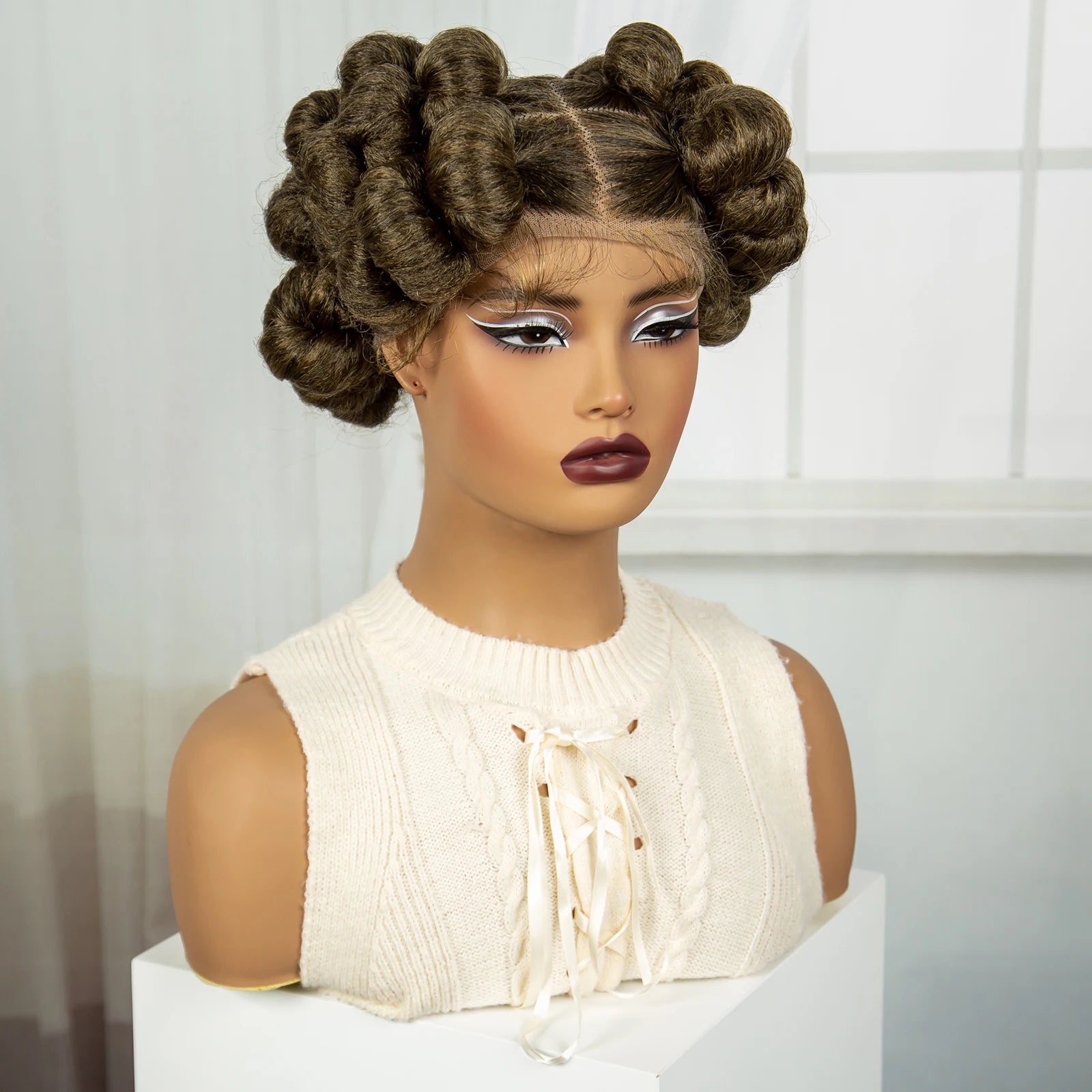 6" Short Bantu Knotless Braids Wig | 1B/30 Ombre | Full Lace Luxegan