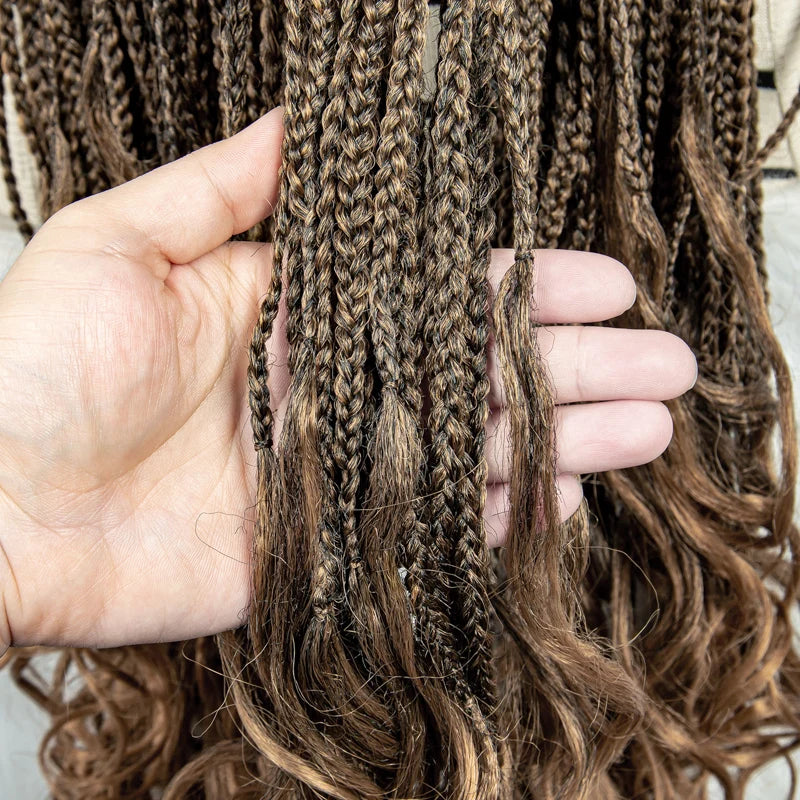 36 Inch Synthetic Braided Wigs Knotless Boho Braided Lace Wigs with Curly Ends Lace Front Braiding Hair Wig for Black Women Luxegan