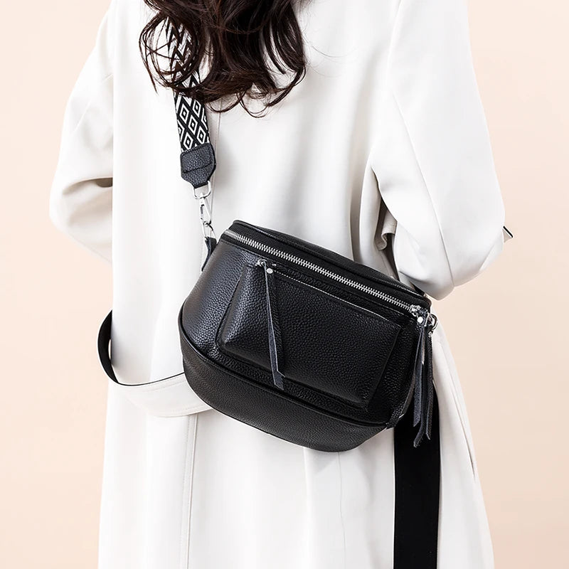 Genuine Leather Saddle Bag | Casual Cowhide Shoulder & Crossbody Bag Luxegan