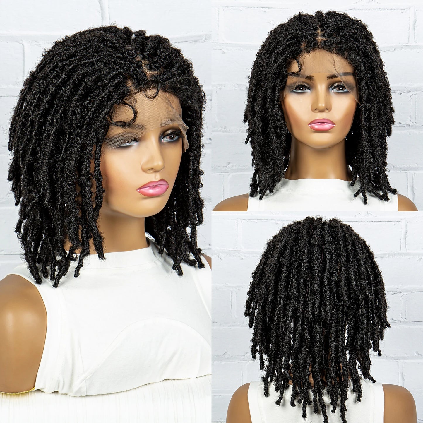 Burgundy Short Faux Locs Wig | Knotless Braids | Synthetic Lace Front | With Baby Hair | For Women