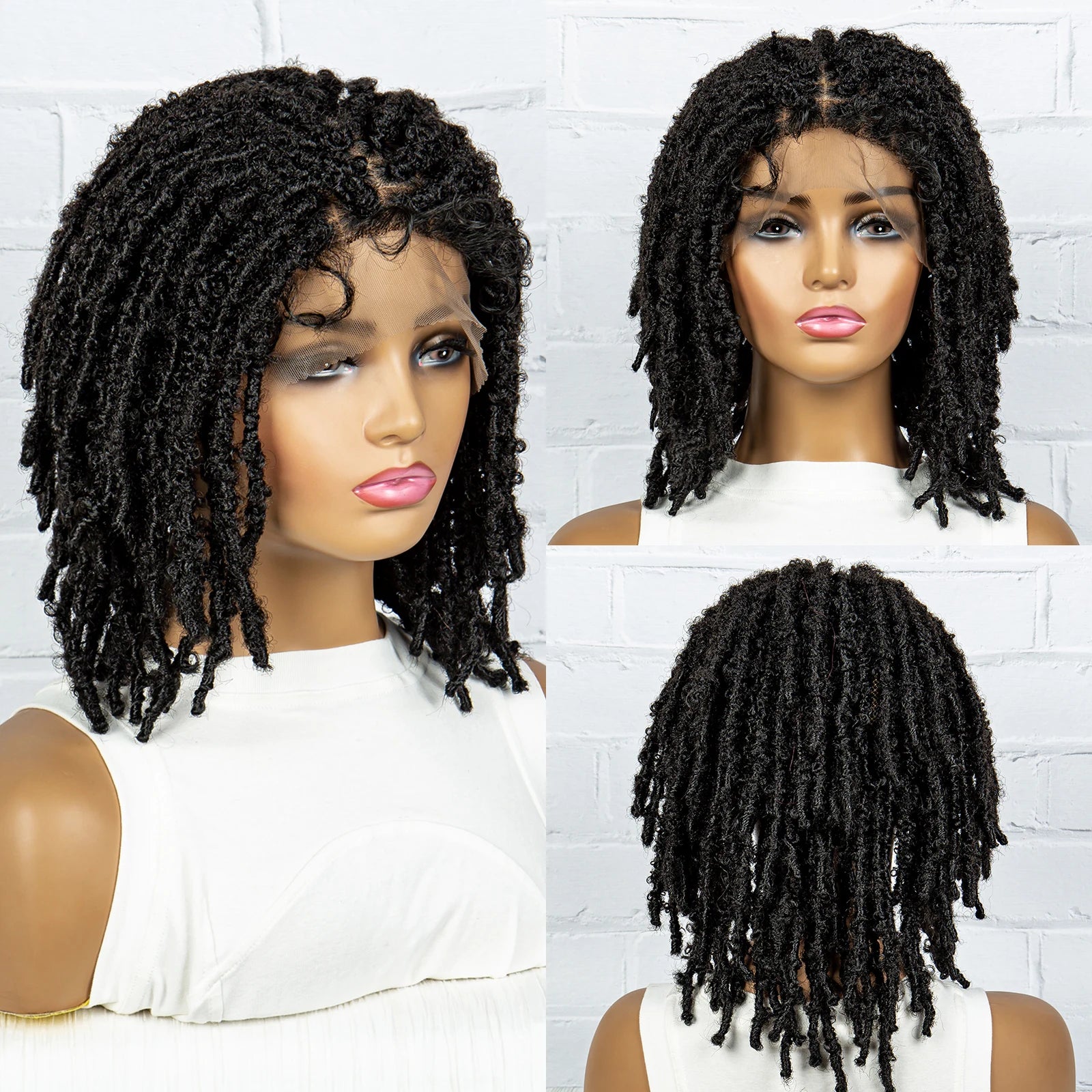 Burgundy Short Faux Locs Wig | Knotless Braids | Synthetic Lace Front | With Baby Hair | For Women