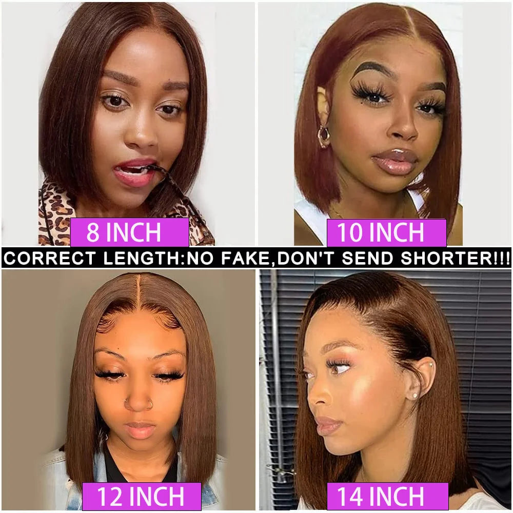 16-Inch Chocolate Brown Straight Bob Wig | Sophisticated 13x4 HD Transparent Lace Frontal | Elegant "Short Bob" Silhouette | "Dignified" Pre-Plucked Vietnamese Remy Human Hair for Radiant Versatile Styling Luxegan