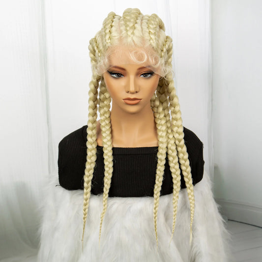 Blonde 613 Knotless Box Braids Wig | 24" Lace Front Cornrows & Baby Hair Luxegan
