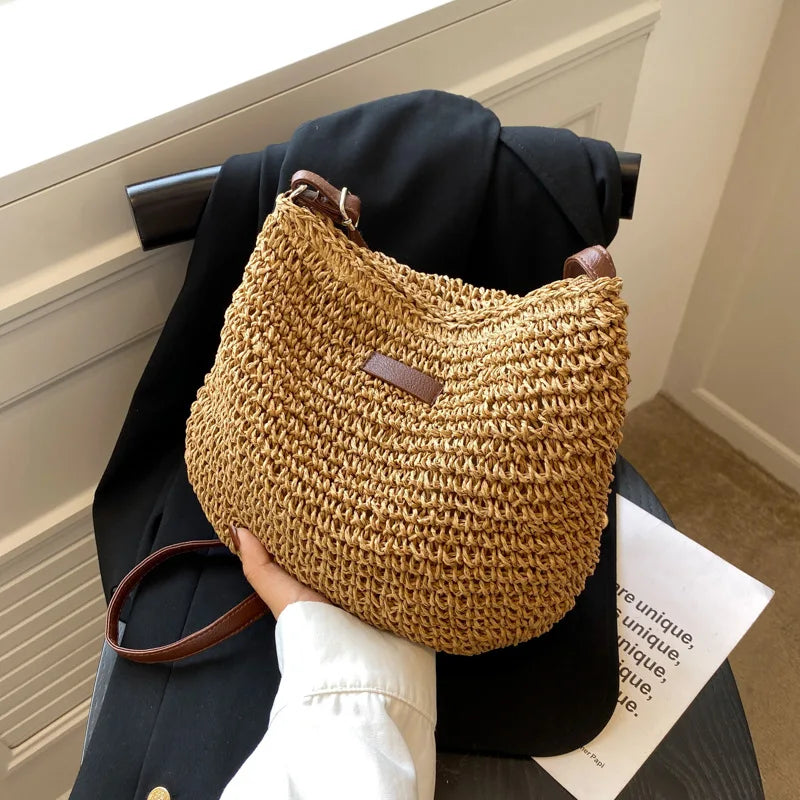 Summer Straw Saddle Bag | Handmade Woven Crossbody Purse Luxegan