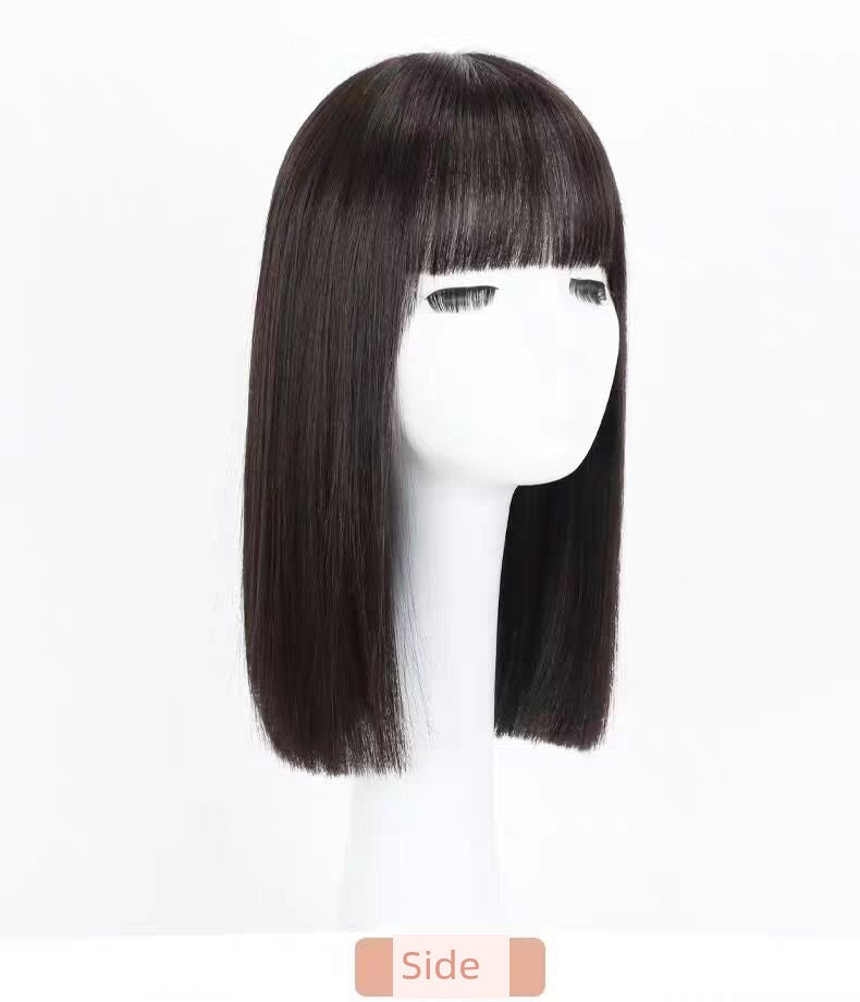 Elegant Mid-Length Straight Hair Wig for Women | Realistic Natural Full-Head Wig with Cartoon Straight Bangs (Age-Reducing, Daily Wear, Full Top)