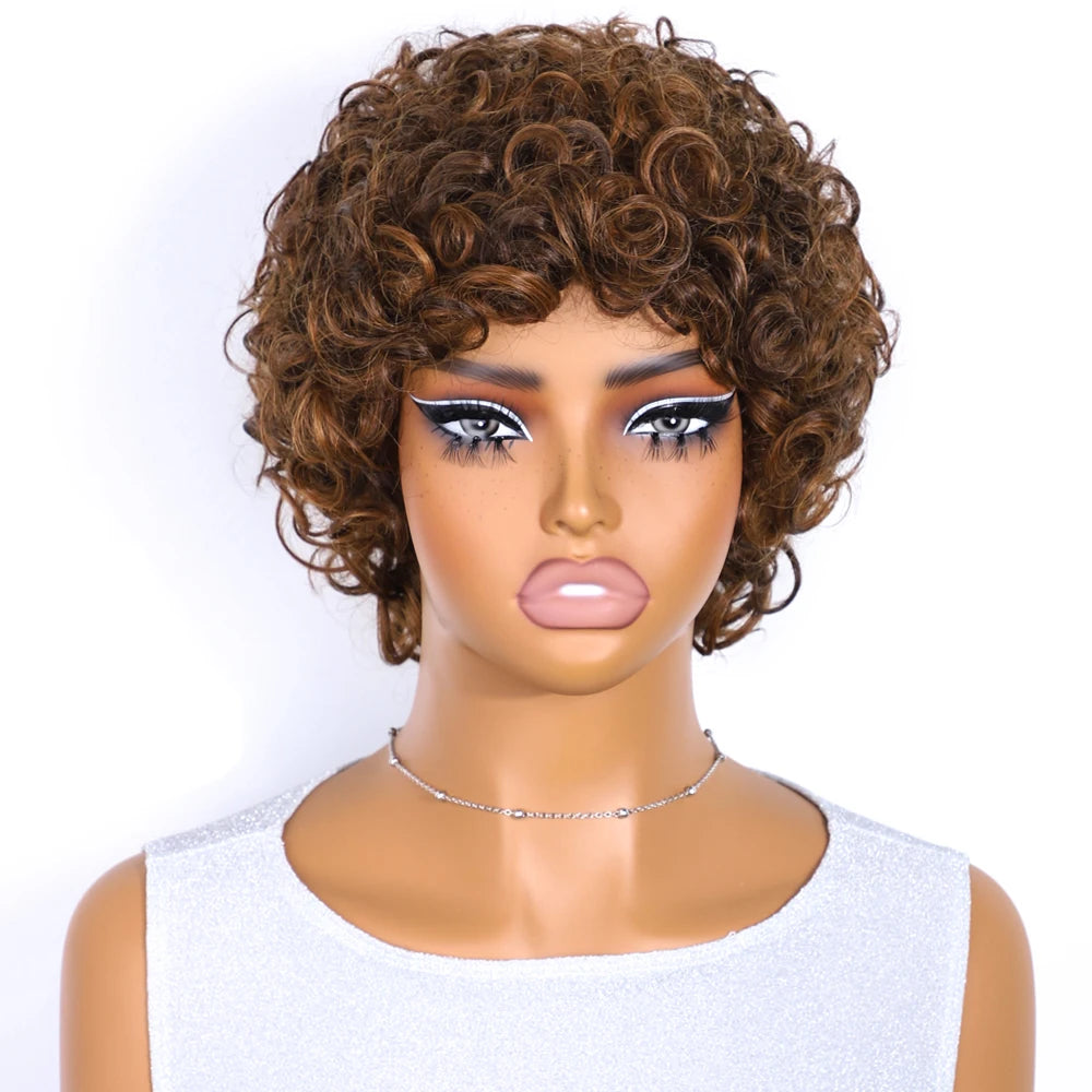 Brown Pixie Cut Wig | Short Water Wave Wig | Brazilian Remy Human Hair | Ready to Wear