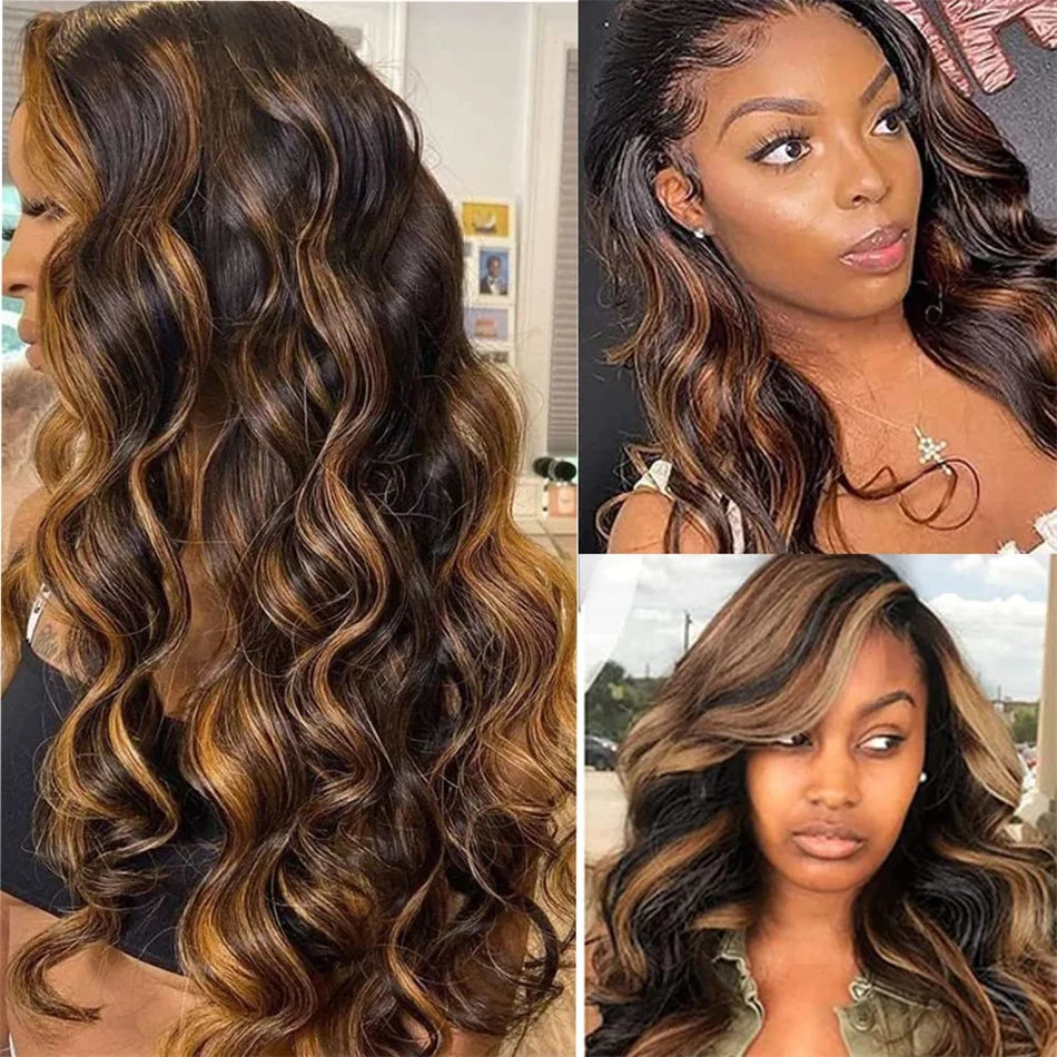 30 Inch Honey Blonde Highlight Body Wave Wig | 13x4 Transparent Lace Front Brazilian Human Hair Luxegan