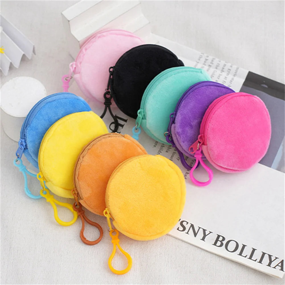 Kawaii Plush Round Coin Purse for Women | Cute Solid Wallet & ID Card Bag Keychain | Minimalist Student Gift Luxegan