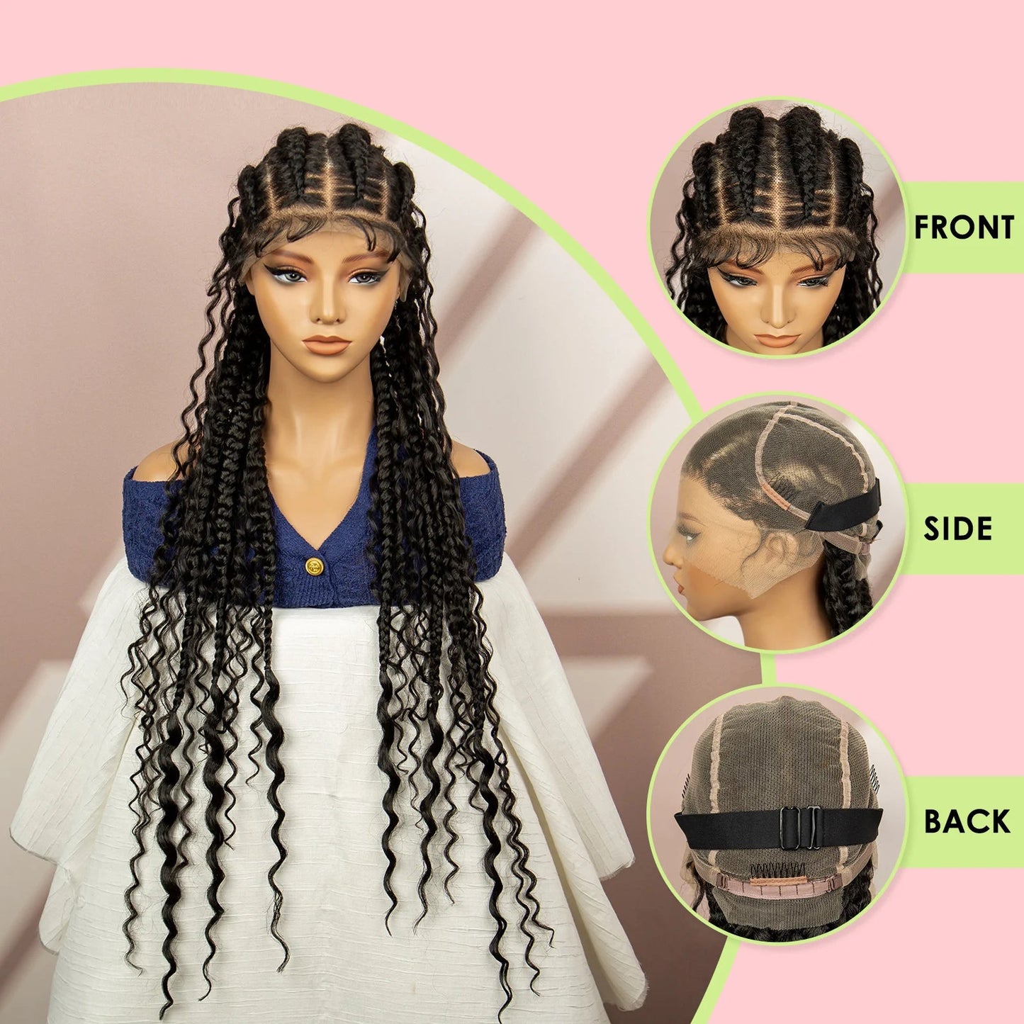 34" Cornrow Braided Wig | Full Lace | Baby Hair | Boho Braids | Kanekalon Synthetic Luxegan