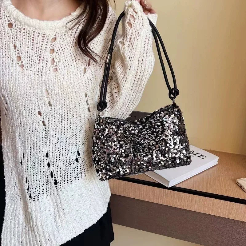 Women's New Korean Style Sequin Handbag | Popular Bling Shoulder & Underarm Bag (Wedding Banquet Wallet & Glitter Crossbody) Luxegan