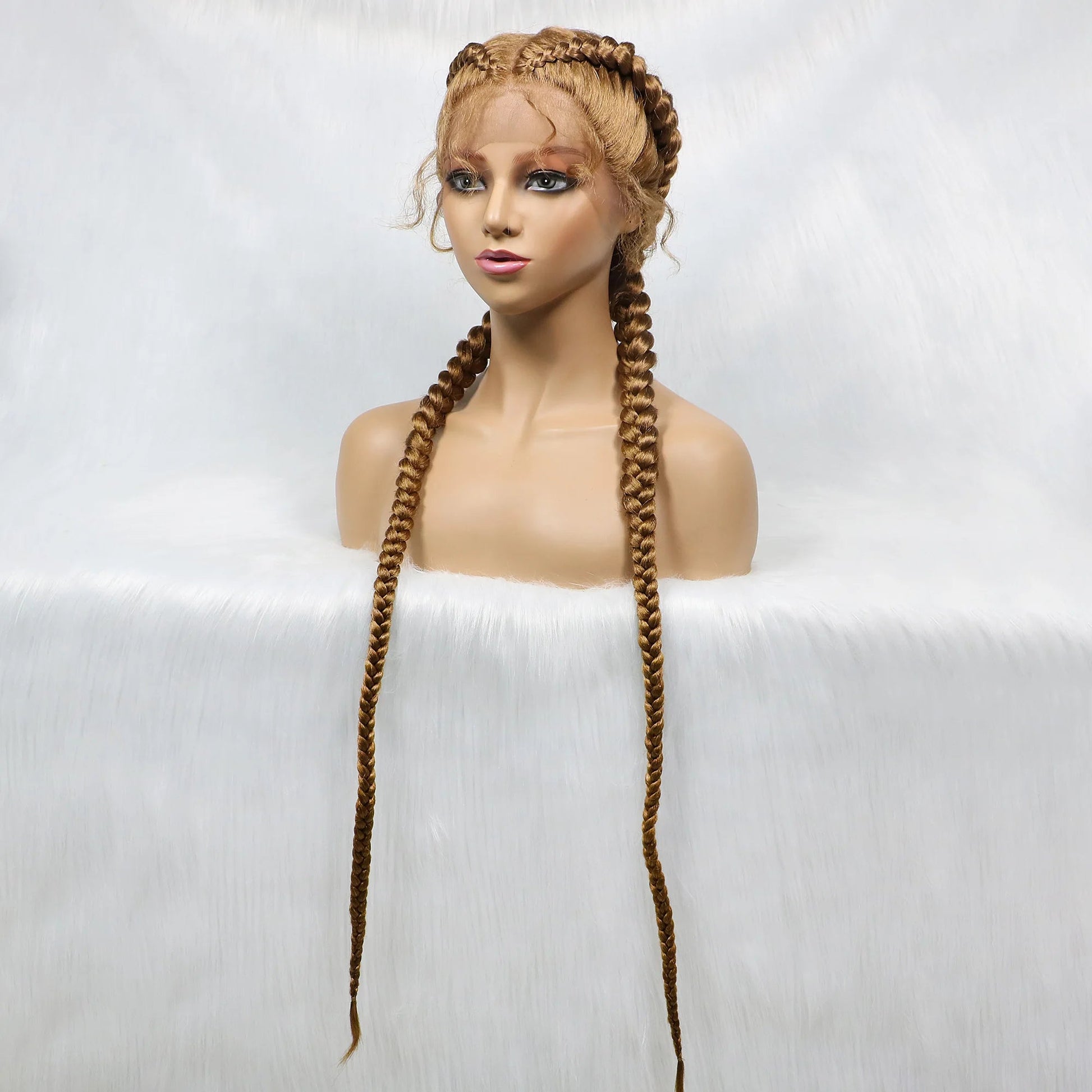 Handmade Double Dutch Cornrow Braided Wig | Natural Black Lace Front | Baby Hair | Kanekalon Synthetic Wig for Women Luxegan