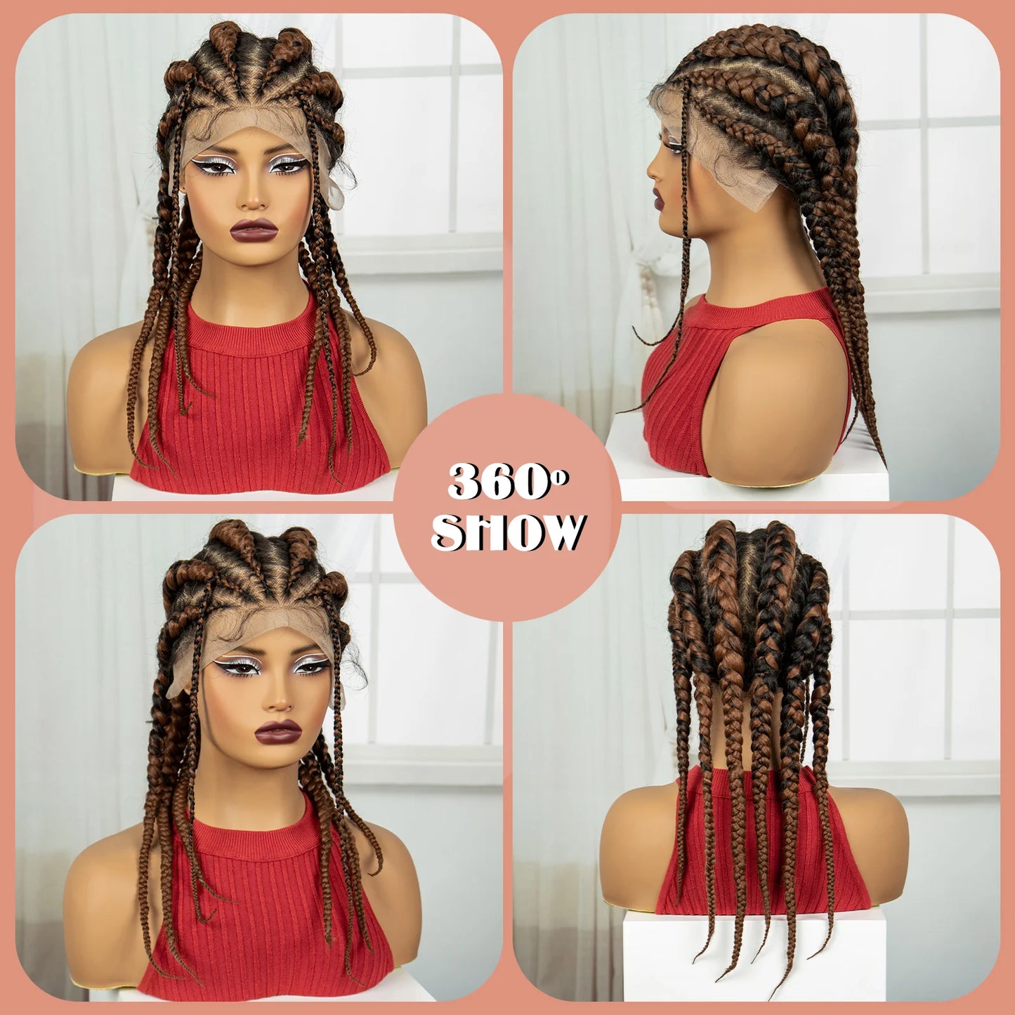 18" Ombre Braided Wig | 1B/30 | Full Lace | Baby Hair | Natural Look