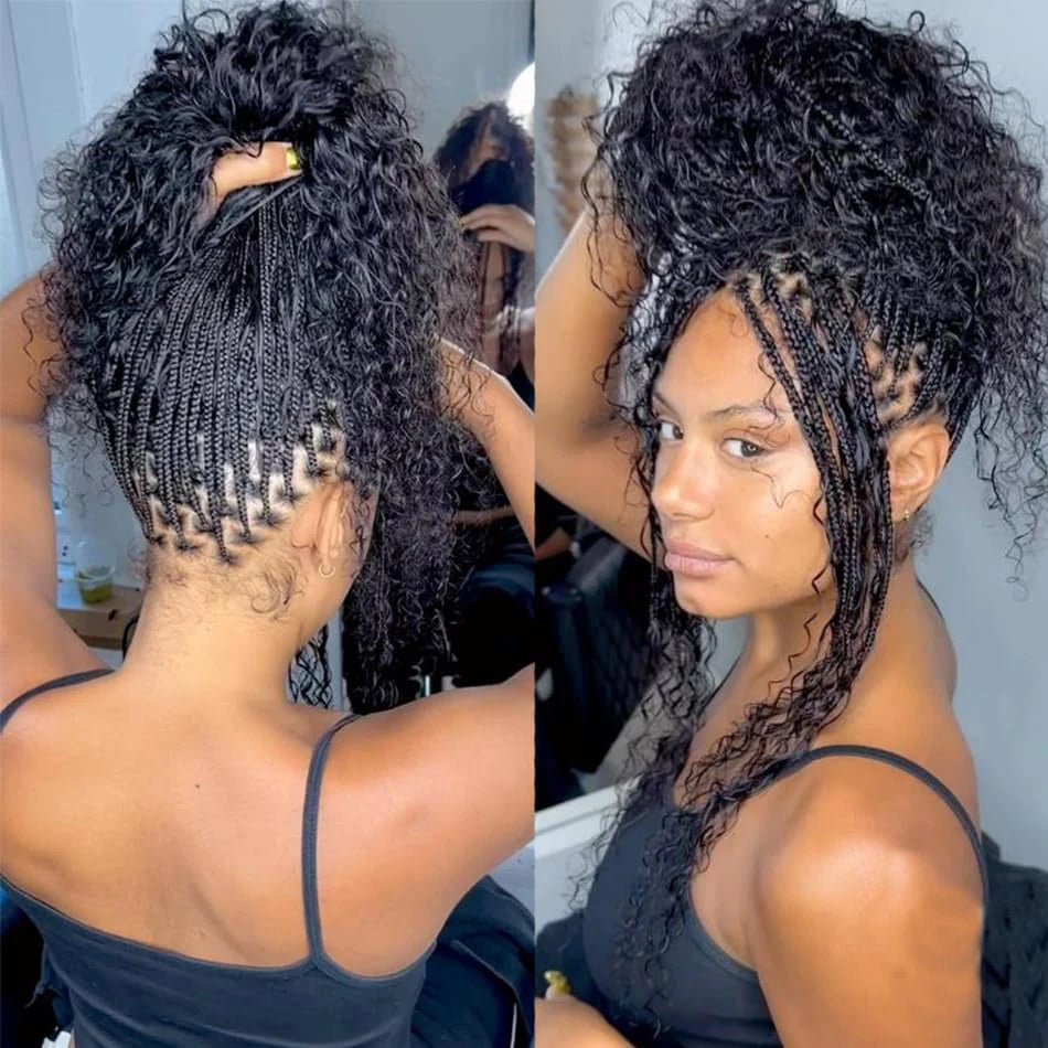 HD Lace Boho Knotless Braids Wig | Human Hair Curly Ends | 300 Density | 26" Luxegan