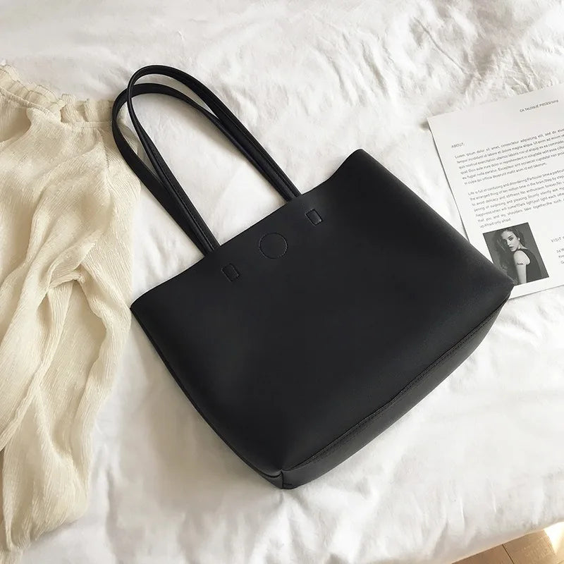 Women's Large Capacity PU Leather Tote Bag | Versatile Handbag Crossbody & Simple Shoulder Messenger Bag Luxegan