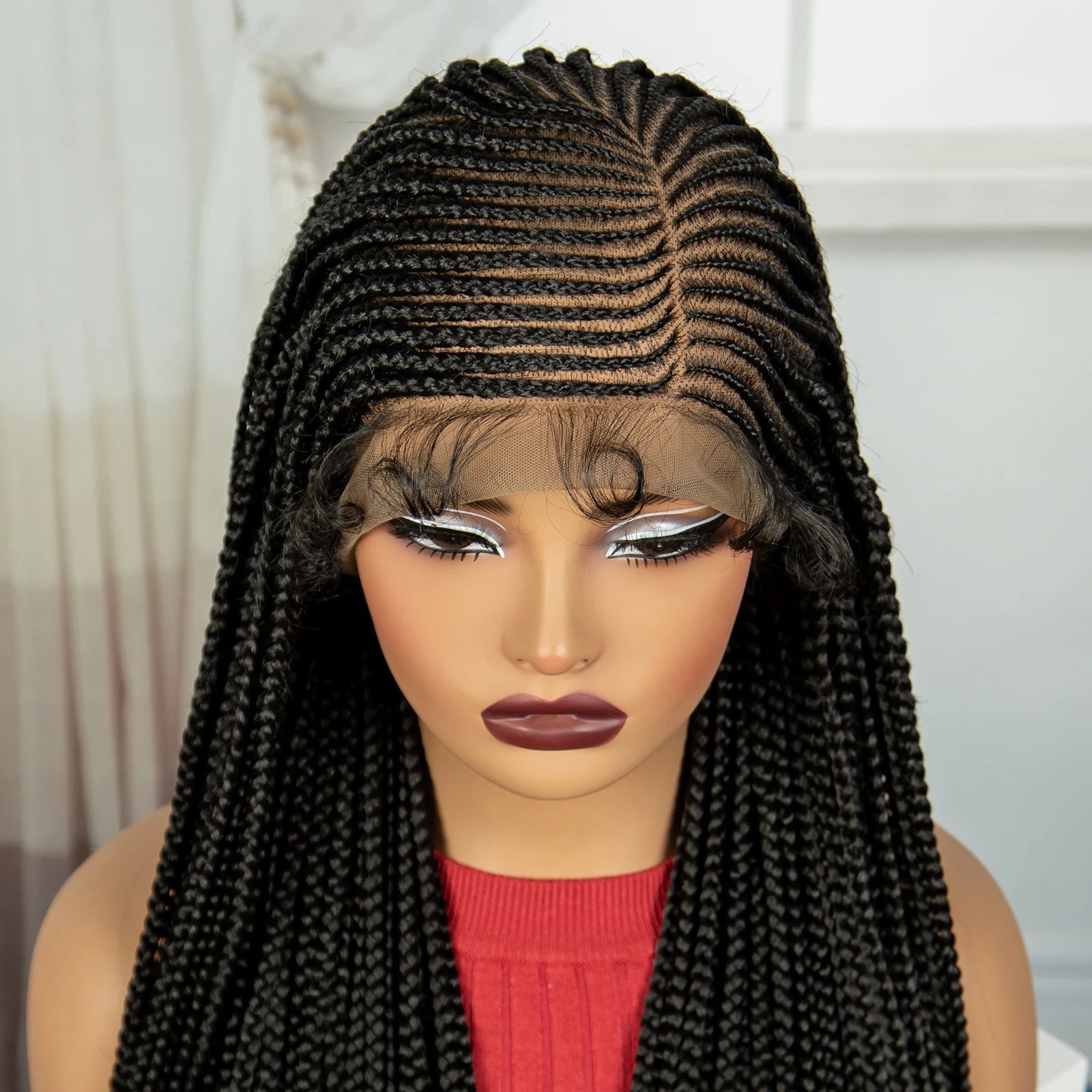 36" Cornrow Braided Full Lace Frontal Wig | Knotless Braids | Synthetic Braided Wig with Baby Hair for Black Women Luxegan