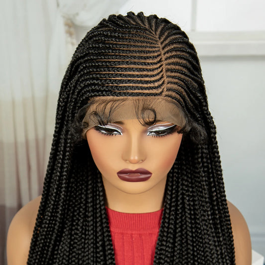36" Cornrow Braided Full Lace Frontal Wig | Knotless Braids | Synthetic Braided Wig with Baby Hair for Black Women Luxegan
