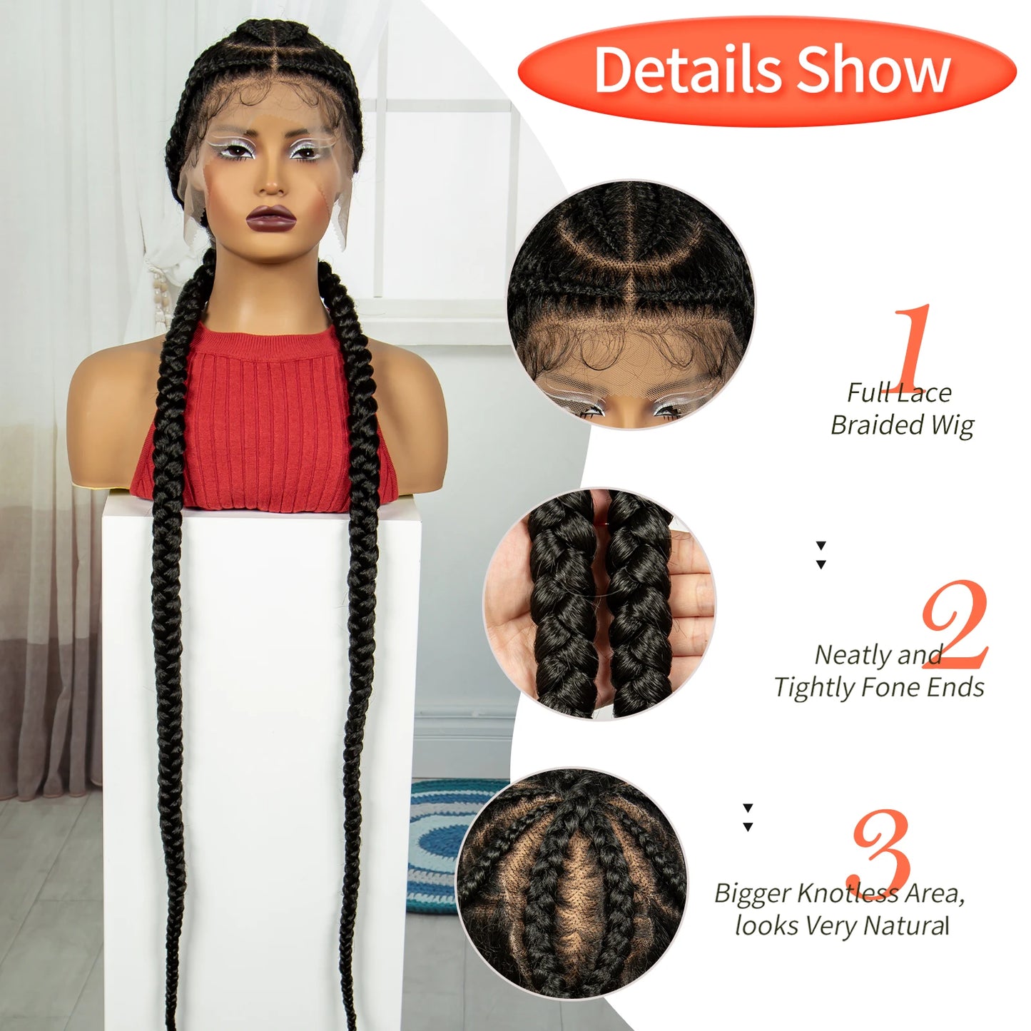 48" Super Long Cornrow Knotless Braids Wig | Full Lace Frontal Luxegan