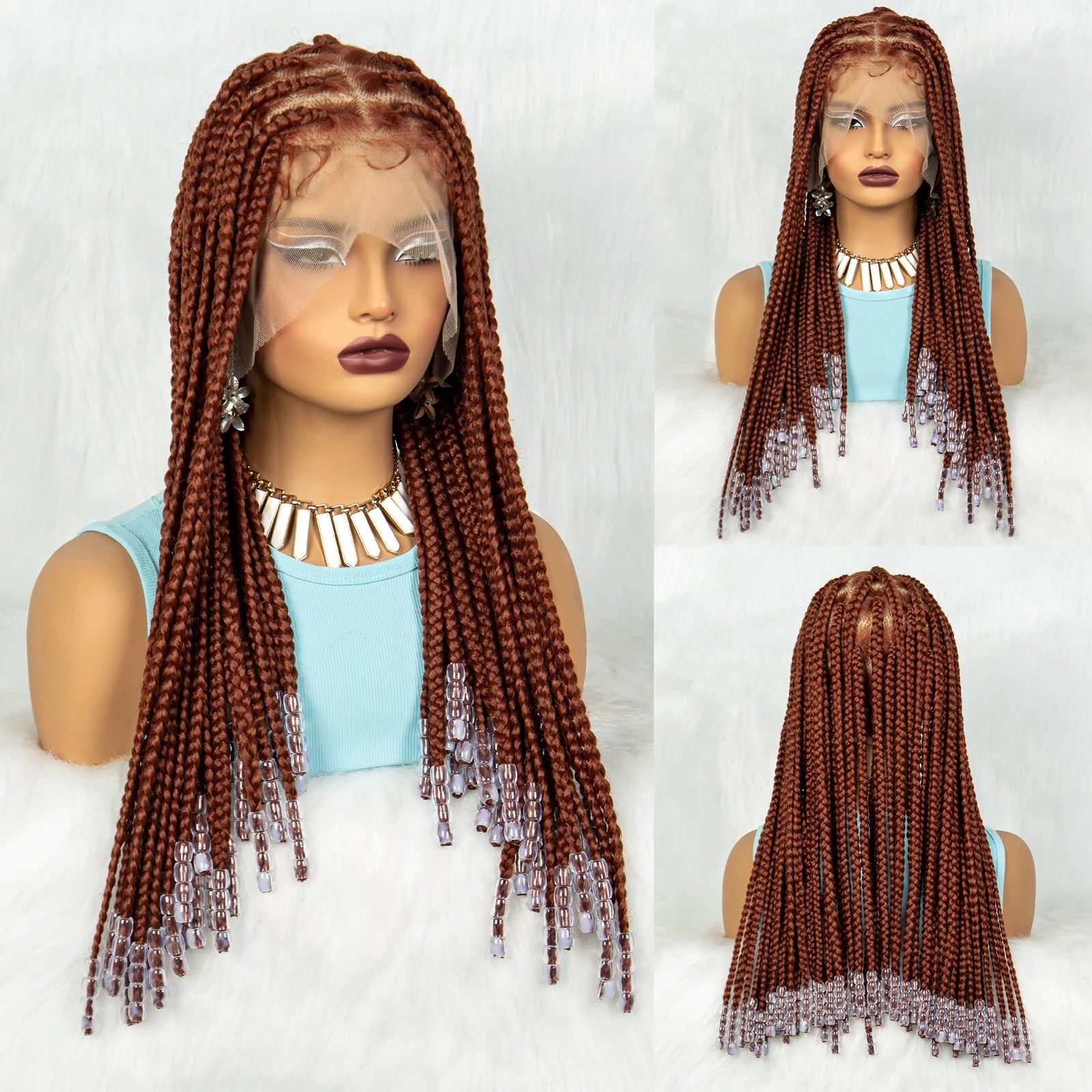 Ginger Beaded Knotless Braids Wig | Full Lace Frontal | 350# Luxegan