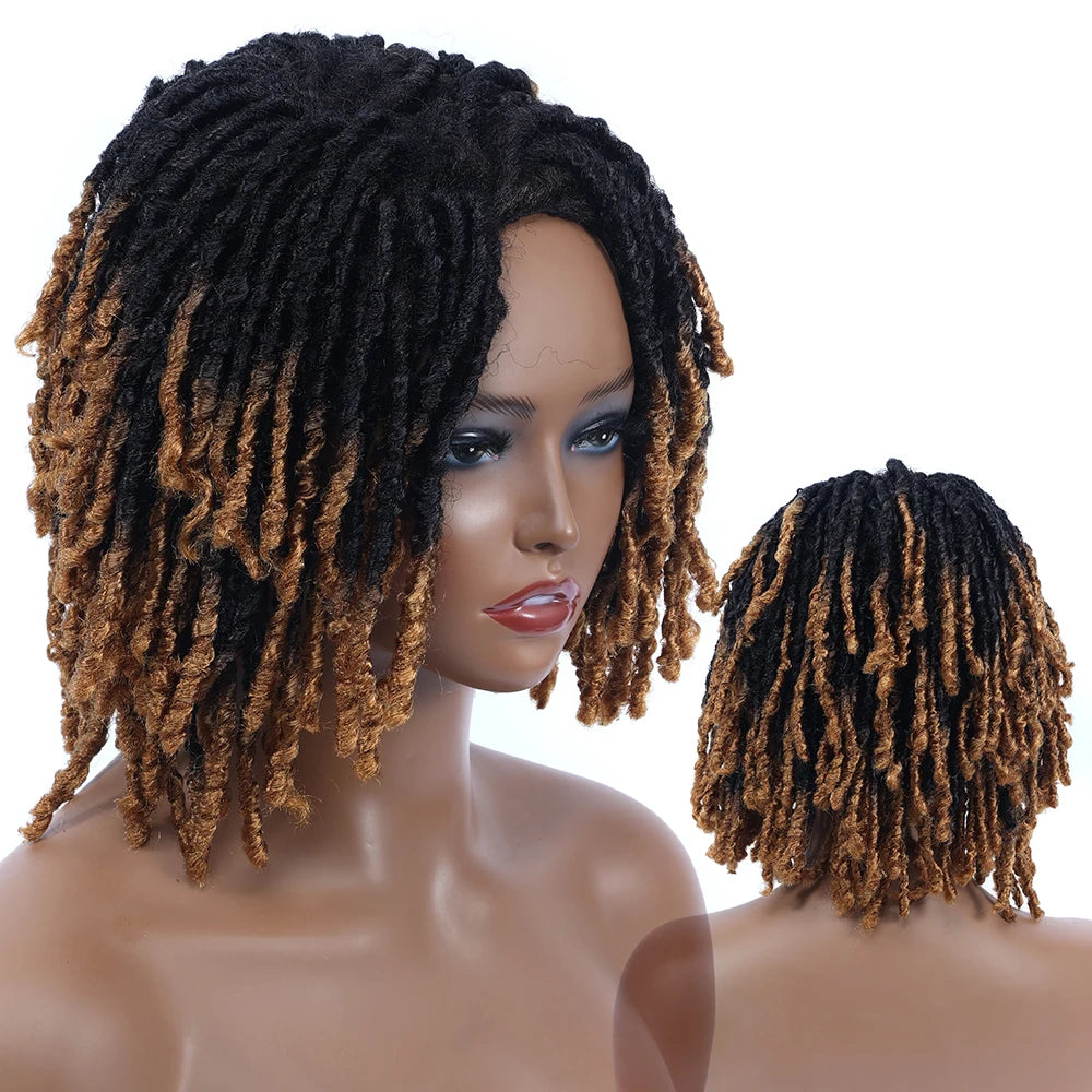 10" Short Braided Bob Wig | Faux Locs & Curly Twists | Black, Blonde, Red | Synthetic Hair