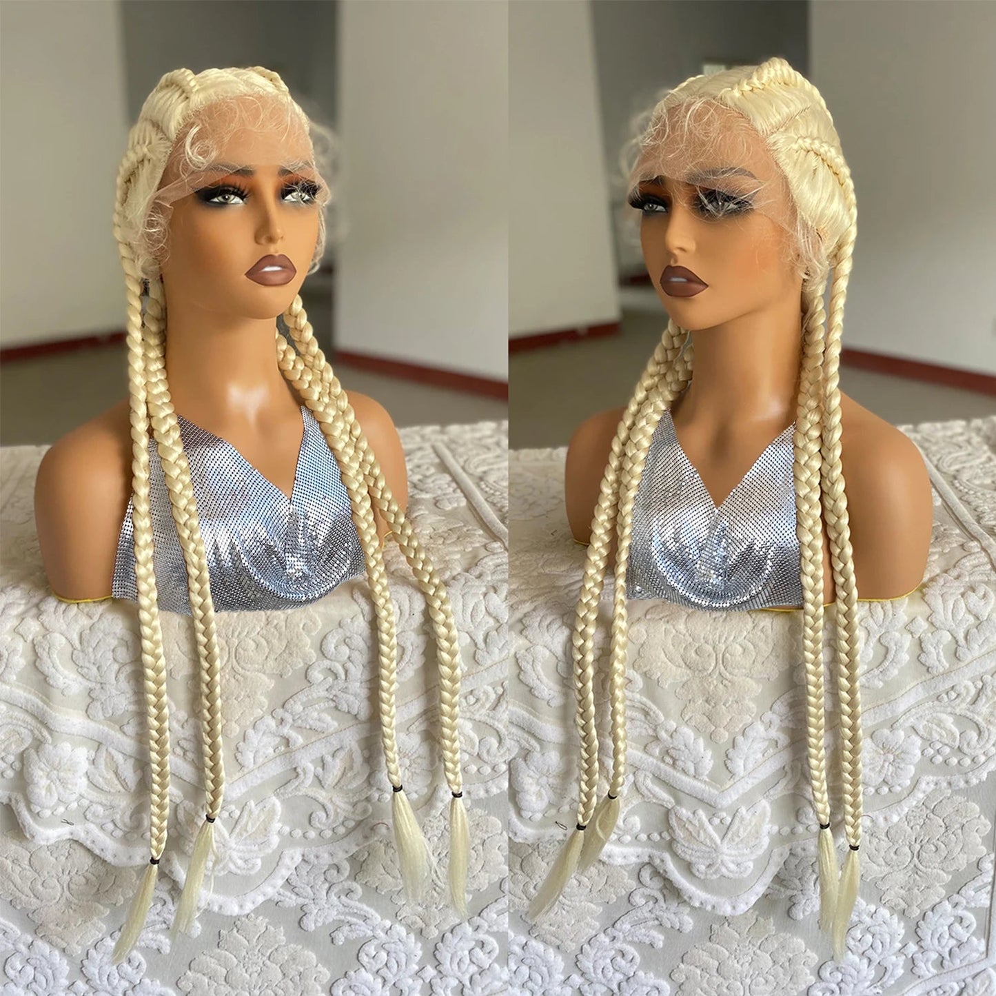 32" Twist Cornrow Braids Wig | Lace Front | Baby Hair | DIY & Cosplay | Synthetic Luxegan