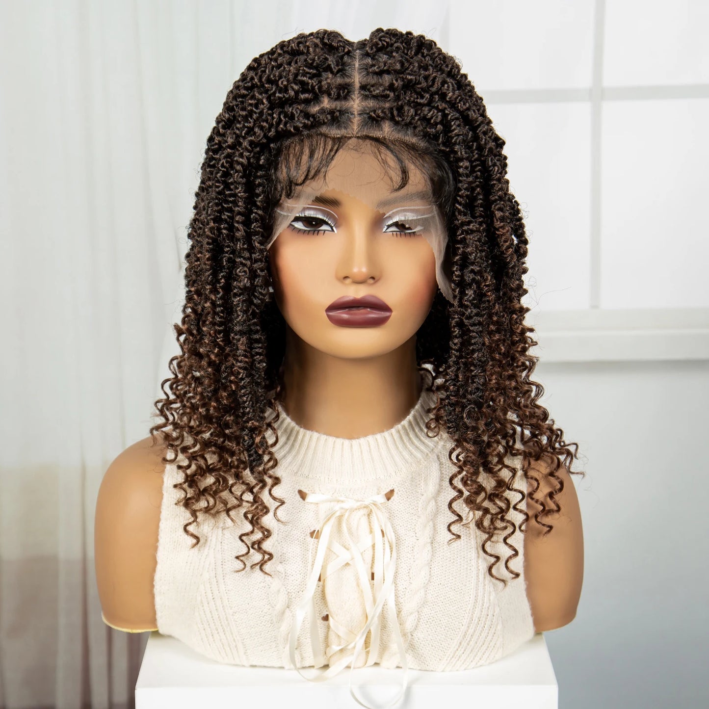 14" Full Lace Twisted Braids Wig with Baby Hair | Natural Looking Synthetic Lace Frontal Braided Wig for Black Women Luxegan