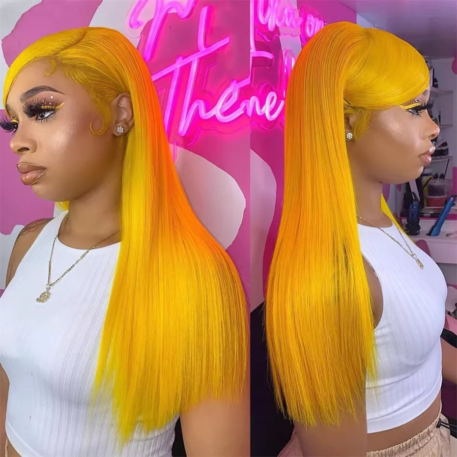 200% Density Light Yellow Straight 613 HD Transparent Lace Front Wig | 13x6 & 13x4 Lace Frontal Human Hair Wig for Women Luxegan