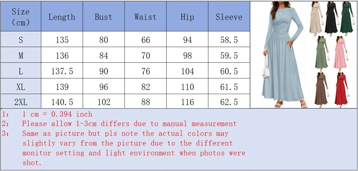 Autumn New Arrivals Long Sleeve Maxi Dress | Comfortable High-Stretch Ruched Detail Long Gown | Elegant O-Neck Solid Color Multi-Color A-Line Dress | Premium Tatting Regular Fit Ankle-Length Everyday Wear Luxegan