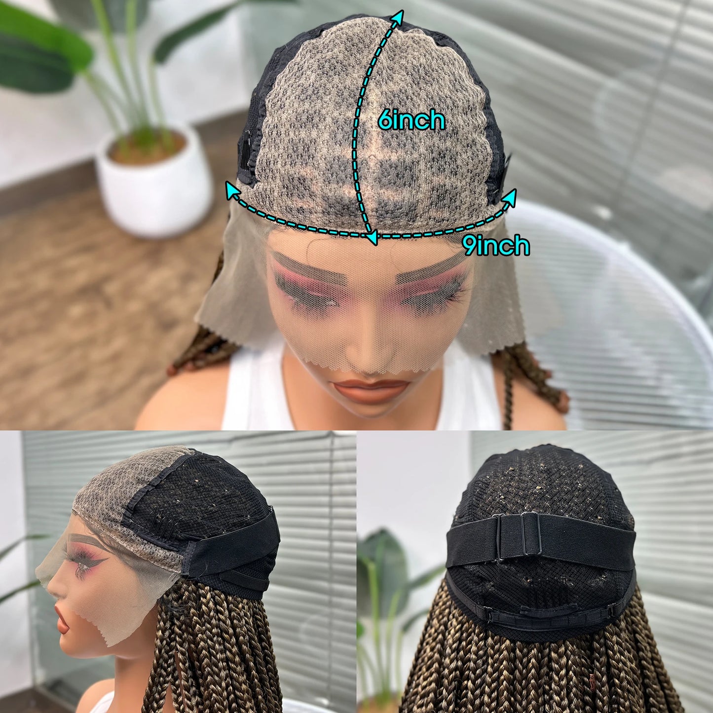 14" Short Bob Box Braided Wig with Beads | Knotless Braids | Synthetic Lace Front Wig | Baby Hair - Luxegan