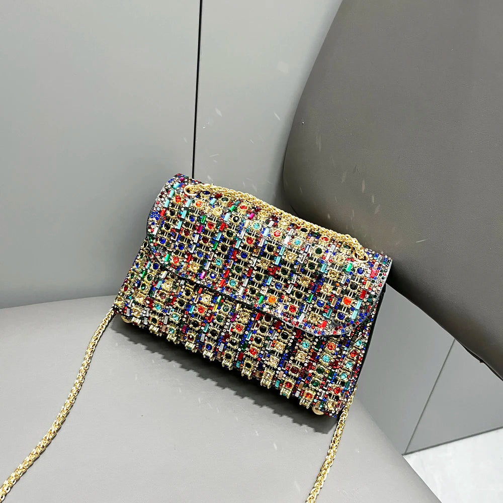 Luxury Rhinestone Evening Clutch Bag | Shiny Crystal Designer Handbag | Sparkling Metallic Shoulder Bag | High-End Wedding & Party Diamond Purse Luxegan