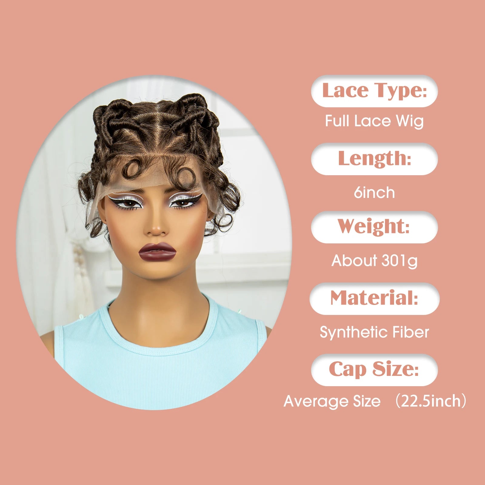 Burgundy Full Lace Synthetic Braided Wig | Knotless Box Braids & Bantu Knots | Lace Front Wig with Baby Hair for Black Women - Luxegan