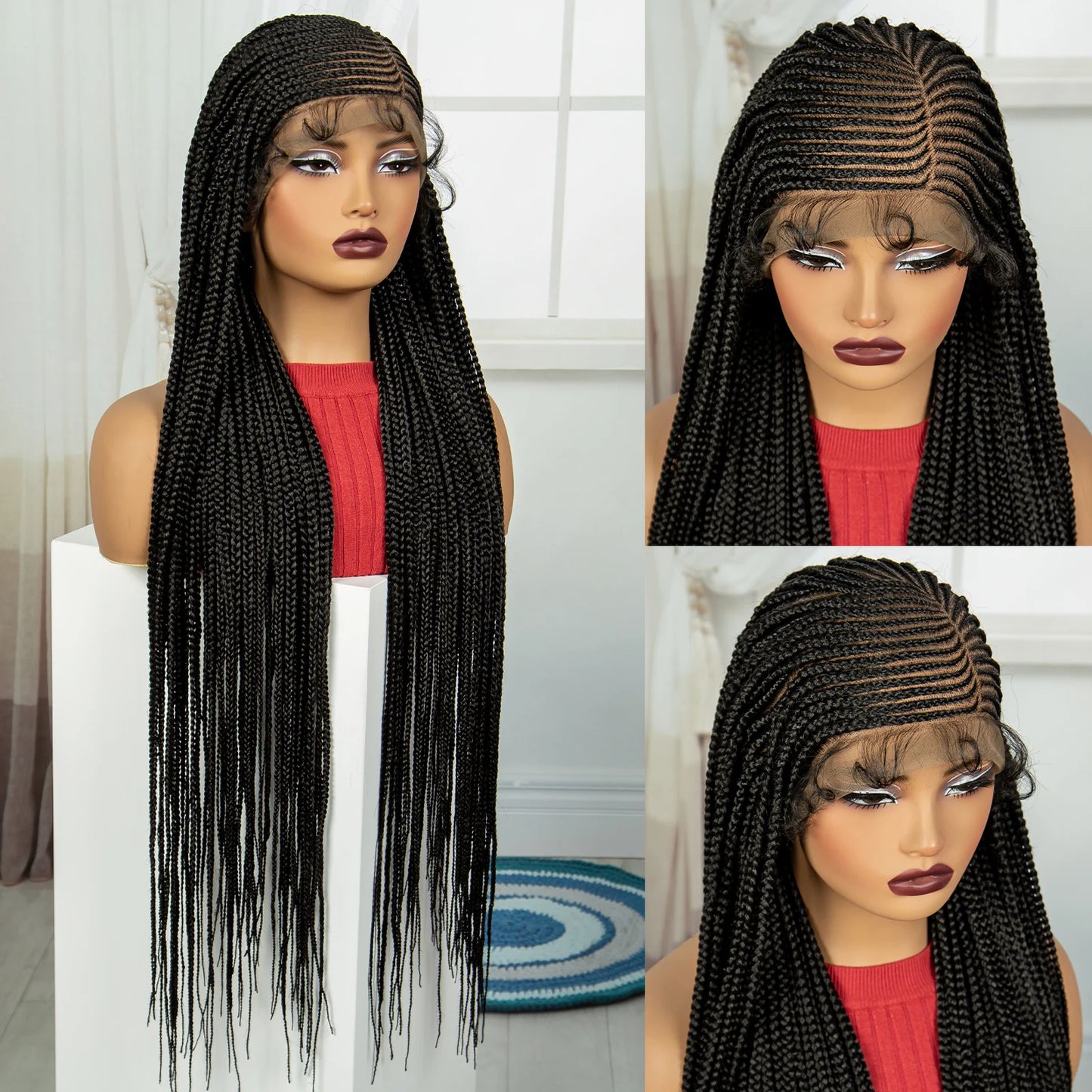 36" Cornrow Braided Full Lace Frontal Wig | Knotless Braids | Synthetic Braided Wig with Baby Hair for Black Women Luxegan