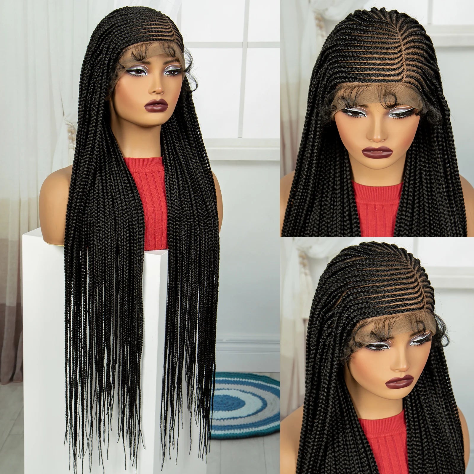 36" Cornrow Braided Full Lace Frontal Wig | Knotless Braids | Synthetic Braided Wig with Baby Hair for Black Women Luxegan
