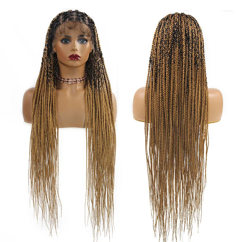 Criss Cross Knotless Box Braids Full Lace Wig | Baby Hair | Synthetic Cornrows | Braided Lace Front Wig Luxegan