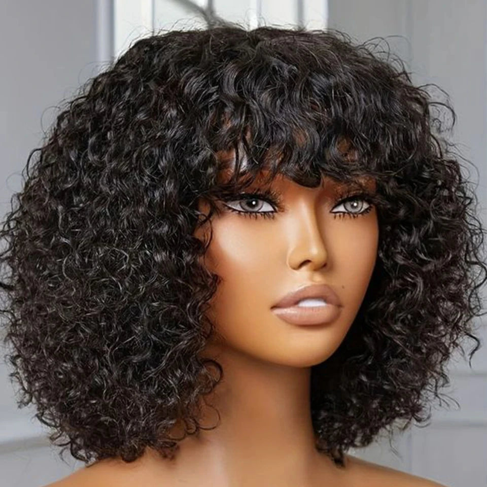 Ginger Jerry Curly Pixie Bob Wig | Honey Blonde Orange Remy Human Hair with Bangs Luxegan