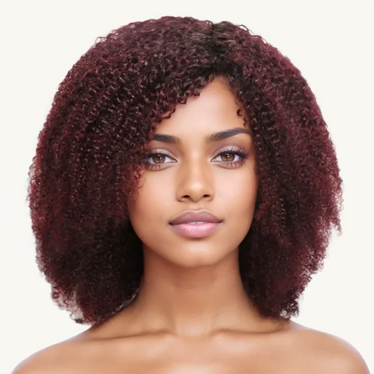 Colored Jerry Curl Short Bob Human Hair Wig with Bangs - Full Machine-Made Glueless Short Curly Wig - 100% Brazilian Remy Human Hair Fringe Wig for Women (4-16 Inch, Colors 1B / 27 / 30 / 99J) Luxegan