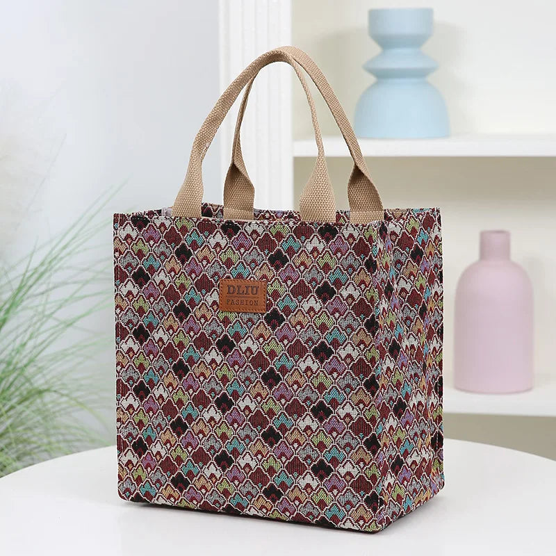 Thickened Jacquard Fabric Large Capacity Portable Bag | Square Storage Bag, Work Commute Handbag & Shopping Tote Luxegan
