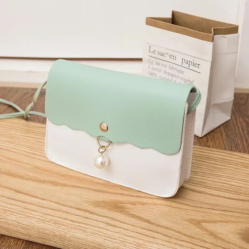 Fashion Simple PU Leather for Women | Solid Color Shoulder Messenger Bag & Lady Pendant Pearl Travel Small Handbag Luxegan