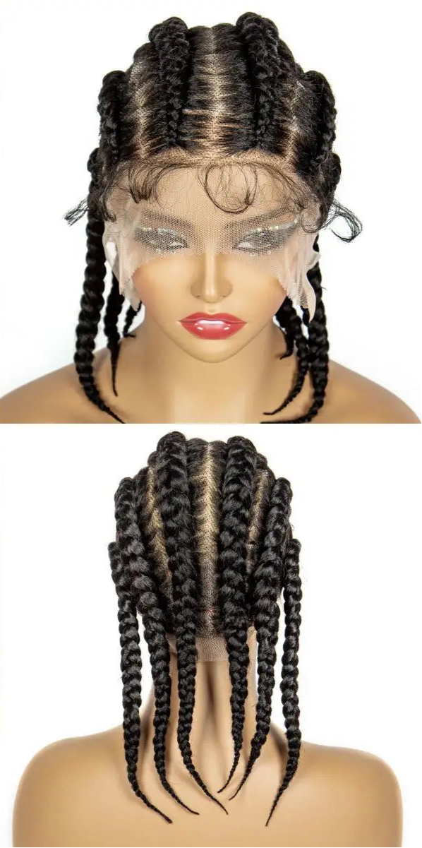 14" Short Cornrow Braids Wig | Transparent Full Lace Bob with Baby Hair Luxegan