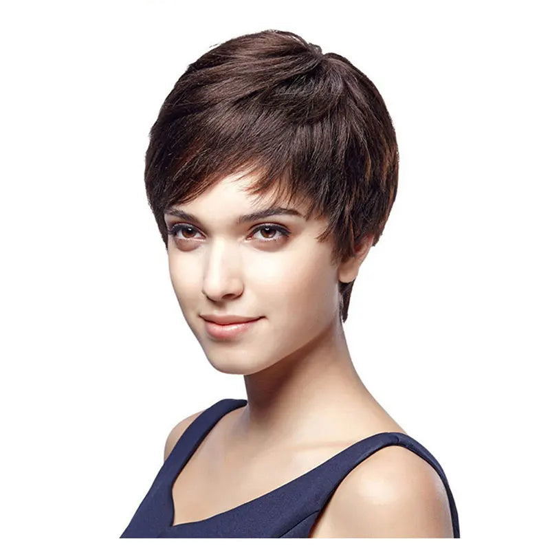 Short Pixie Cut Ready-to-Wear Human Hair Wig - Full Machine-Made Glueless Straight Wig - 100% Remy Human Hair Black, Brown & Red Color Wig for Women (Dyeable All Colors) Luxegan