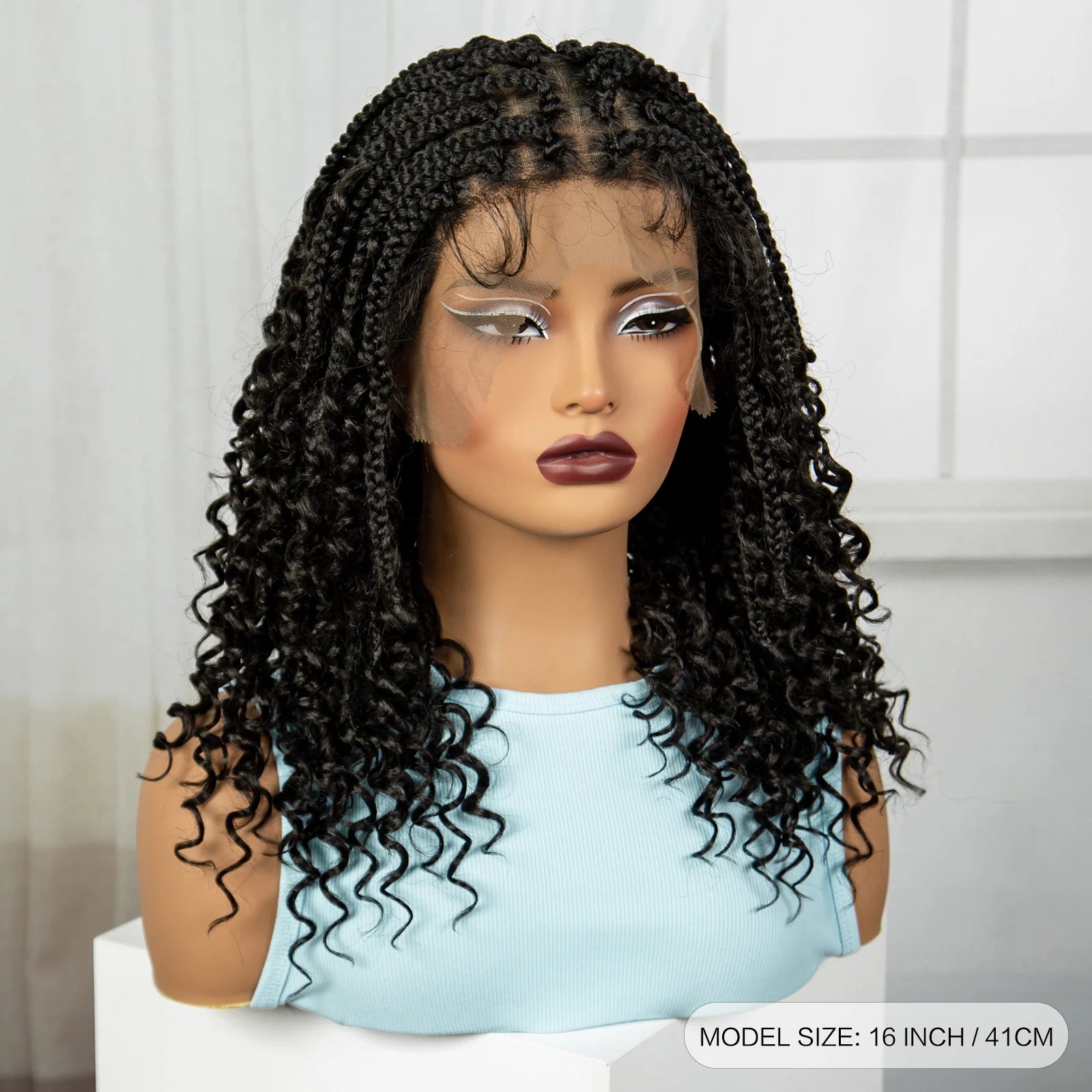 16" Deep Wave Knotless Braids Wig | Curly Ends | Full Lace | Baby Hair Luxegan