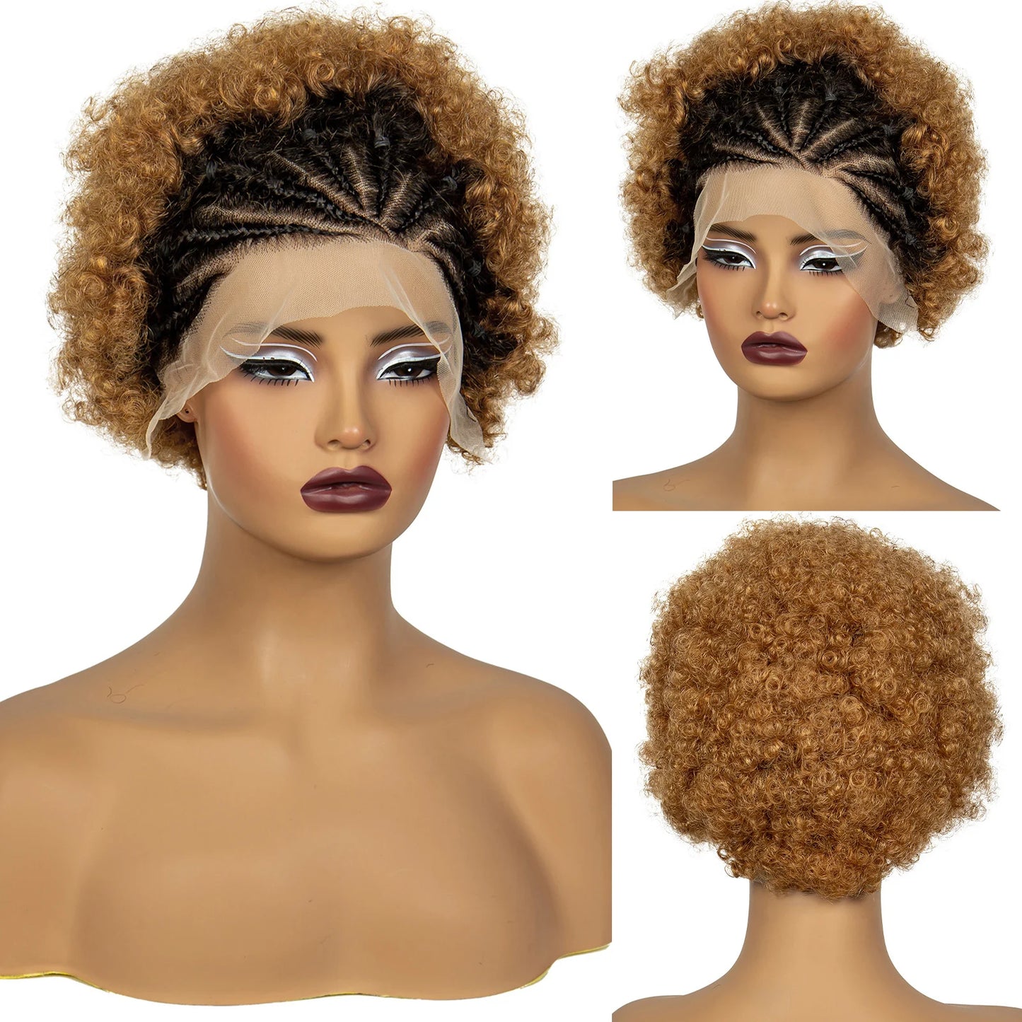 350# Ginger Orange Synthetic Knotless Braided Wig | 13x4 Transparent Lace Front Short Afro Kinky Curly Braids Luxegan