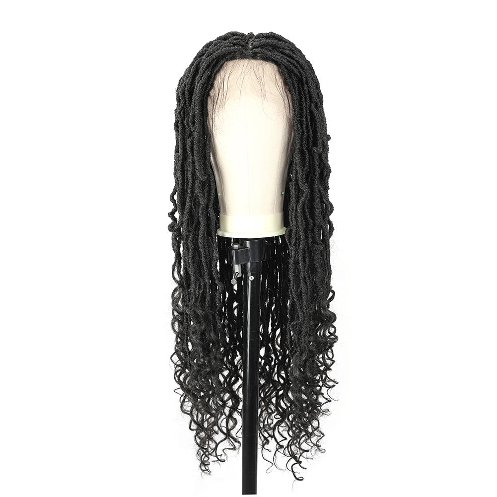 Goddess Faux Locs Crochet Wig | Lace Front Twist Dreadlock Wig with Curly Ends & Baby Hair | Synthetic Braided Wig Luxegan