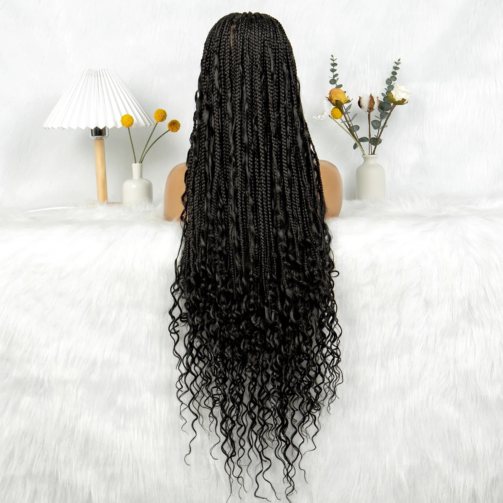 Bohemian Box Braids Wig - Full Lace Knotless Boho Braided Wig with Baby Hair for Black Women
