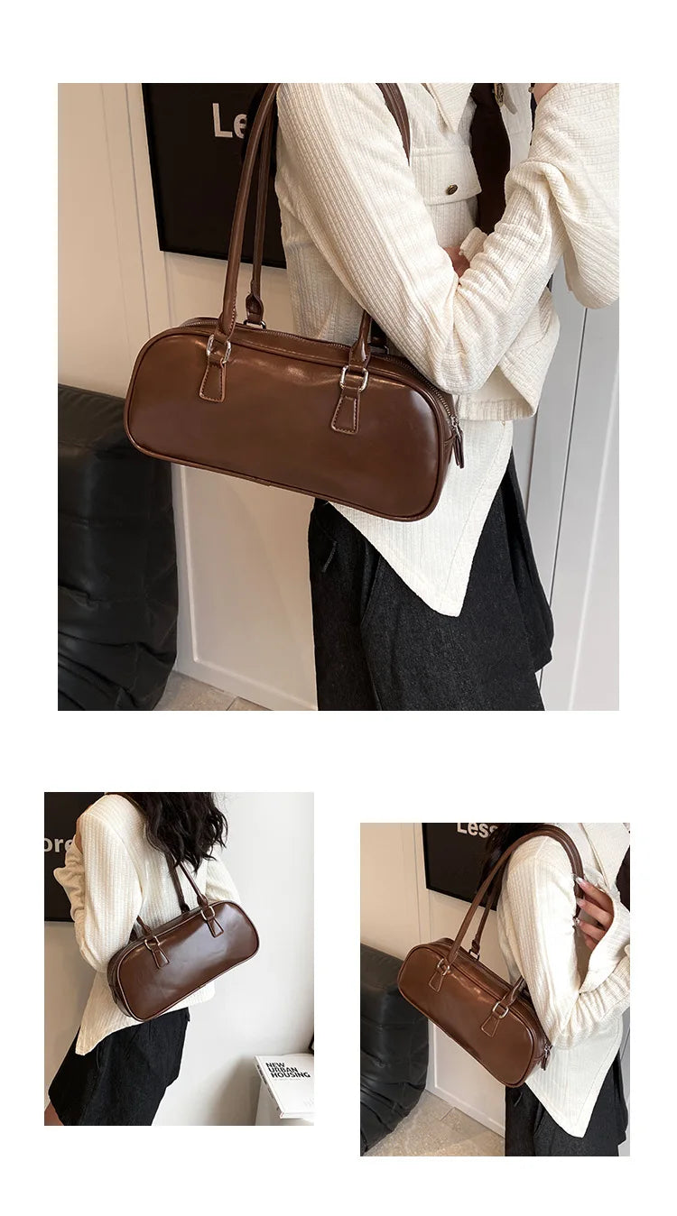 Retro Solid PU Leather Underarm Bag | Soft Korean Fashion Shoulder Purse Luxegan