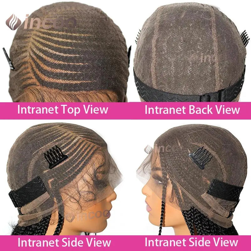 36" Cornrow Braided Wigs Synthetic Handmade Side Part Braided Wig Full Lace Frontal Braiding Wig Goddess Knotless Box Braids Wig