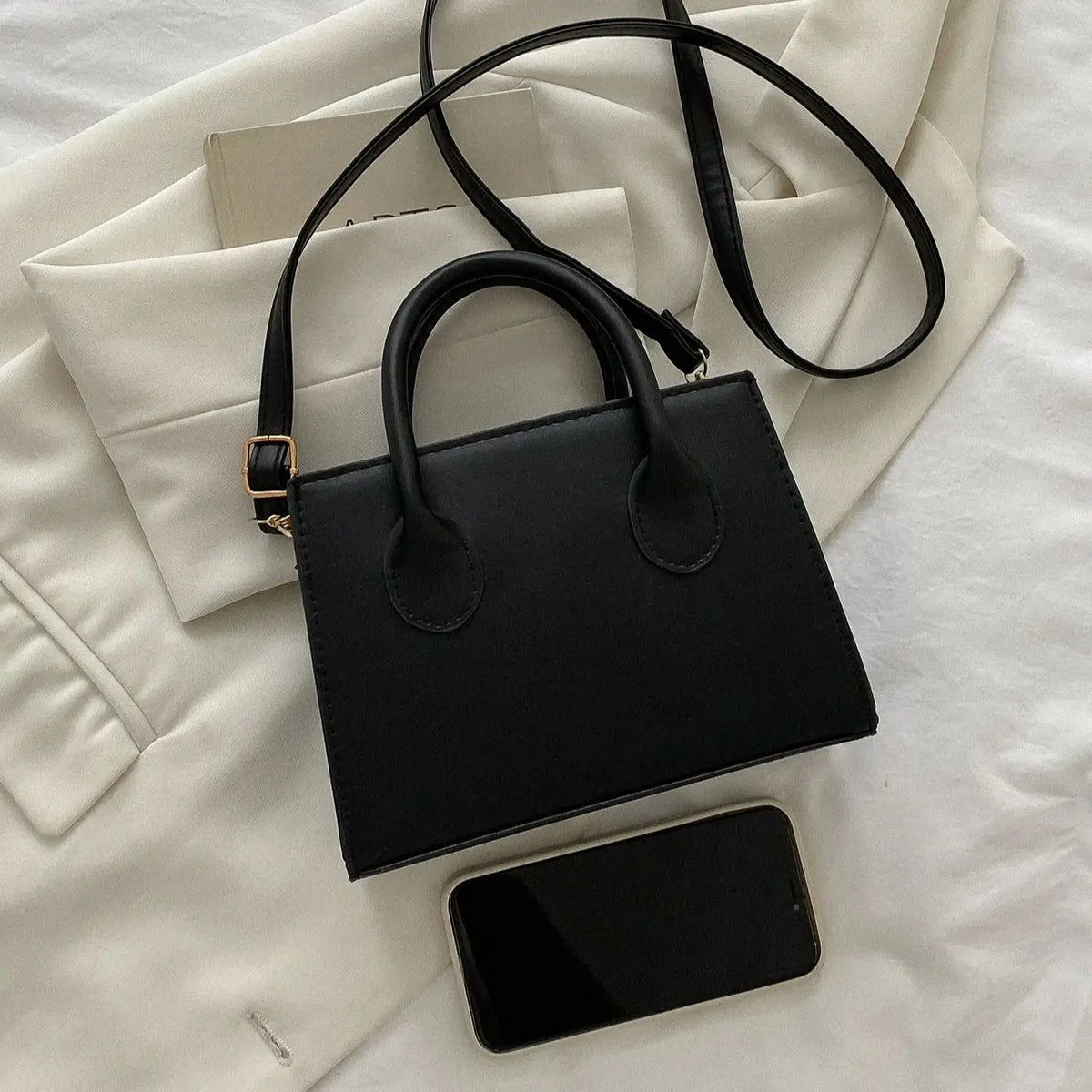 PU Leather Large Capacity Tote | Classic Square Crossbody Business Handbag Luxegan