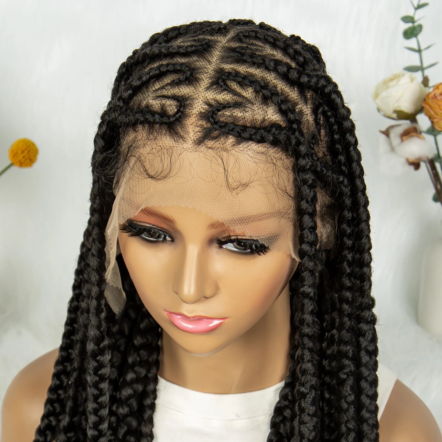 Synthetic Braided Wigs Dreadlocks Full Lace With Crochet Hand Braid Braiding Hair Knotless Box Cornrow Braid For Black Women