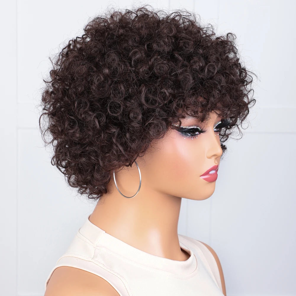 Brown Pixie Cut Wig | Short Water Wave Wig | Brazilian Remy Human Hair | Ready to Wear